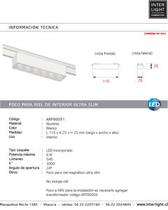 Foco fijo magnético ultra slim blanco LED 6W - ARFO0051