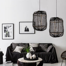 Cargar imagen en el visor de la galería, Lámpara colgante bambú malla sisal negro Ø41 cm E27 - AYLC0004