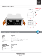 Cargar imagen en el visor de la galería, Foco mini embutido metal blanco 7,5x4,5cm LED 4W - CEFO0009
