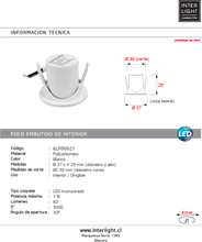 Cargar imagen en el visor de la galería, Foco embutido policarbonato blanco Ø3.7 cm 1W LED - GLFO0021