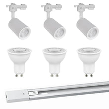 Cargar imagen en el visor de la galería, Kit blanco riel monofásico 1 m + 3 focos con ampolletas GU10 - KOFO0006