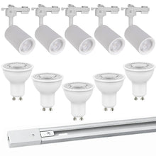 Cargar imagen en el visor de la galería, Kit blanco riel monofásico 2 m + 5 focos con ampolletas GU10 - KOFO0006