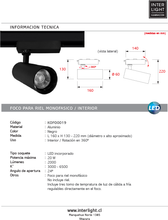 Cargar imagen en el visor de la galería, Foco riel monofásico negro 20W 3000K-4000K-6000K - KOFO0019