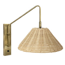 Cargar imagen en el visor de la galería, Apliqué metal dorado pantalla ratán E27 - LGAP0078
