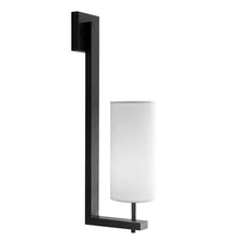 Cargar imagen en el visor de la galería, Aplique metal negro pantalla tela blanco 10x19x55 cm - LGAP0122