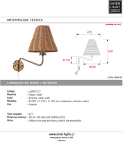 Cargar imagen en el visor de la galería, Aplique metal dorado ratán café 20xD35xH47 cm E27 - LGAP0127