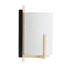 Cargar imagen en el visor de la galería, Lámpara de pared madera natural textil lino blanco Ø18x22x36cm E27 - LLAP0092