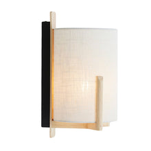 Cargar imagen en el visor de la galería, Lámpara de pared madera natural textil lino blanco Ø18x22x36cm E27 - LLAP0092