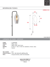 Cargar imagen en el visor de la galería, Lámpara de pared metal negro mate vidrio humo 16x18x65 cm E27 - LLAP0096