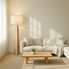 Cargar imagen en el visor de la galería, Lámpara de pie madera natural pantalla de tela Ø23x1,25 cm E27 - LLLP0082