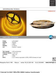 Cinta LED flexible luz cálida 11W x metro 3000K -LSTL0007