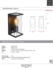 Cargar imagen en el visor de la galería, Aplique exterior grafito con sensor 14x16x29 cm IP54 E27 - LUAP0139