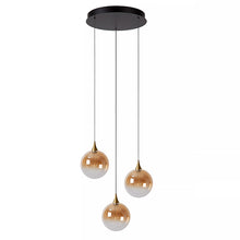 Cargar imagen en el visor de la galería, Lámpara colgante metal vidrio ámbar tres luces de 43W cada una LED - LULC0319