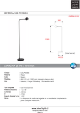Cargar imagen en el visor de la galería, Lámpara de pie metal negro recargable Ø38,1x22x138 cm LED 3W - LULP0088