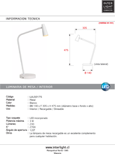 Cargar imagen en el visor de la galería, Lámpara sobremesa blanco recargable Ø14x30,5x47,5 cm LED 3W - LULS0175