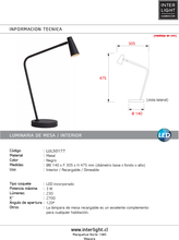 Cargar imagen en el visor de la galería, Lámpara sobremesa negro recargable Ø14x30,5x47,5 cm LED 3W - LULS0177