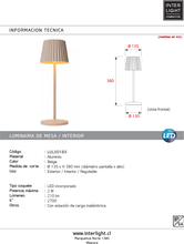 Cargar imagen en el visor de la galería, Lámpara sobremesa exterior beige recargable Ø13,5x38 cm LED 2W - LULS0185