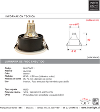 Cargar imagen en el visor de la galería, Foco embutido aluminio blanco corte Ø 7 cm GU10 - MUFO0031