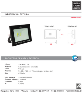 Proyector de área aluminio vidrio negro exterior IP66  9x7 cm  LED 10 W - MUFO0125