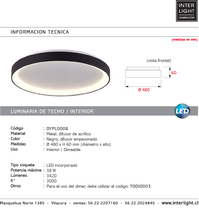 Cargar imagen en el visor de la galería, Plafón aluminio negro difusor acrílico Ø 48 cm LED 38W - OYPL0008