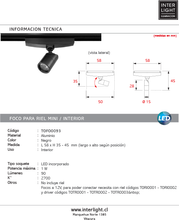 Cargar imagen en el visor de la galería, Foco riel magnético mini negro 12V LED 1W 2700k - TOFO0093
