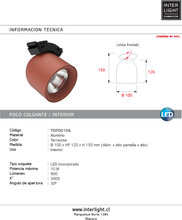 Cargar imagen en el visor de la galería, Foco colgante terracota 10W 3000k 48v - TOFO0106