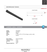 Cargar imagen en el visor de la galería, Lámpara lineal negro 3000K 20w 48v - TOLI0001