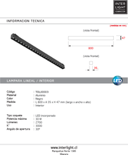 Cargar imagen en el visor de la galería, Lámpara lineal negro 3000K 30w 48v - TOLI0003