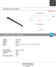 Cargar imagen en el visor de la galería, Lámpara lineal negro 3000K 20W 48v - TOLI0007