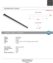 Cargar imagen en el visor de la galería, Lámpara lineal negro 3000K 30w 48v - TOLI0008
