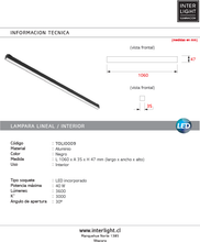 Cargar imagen en el visor de la galería, Lámpara lineal negro 3000K 40w 48v - TOLI0009