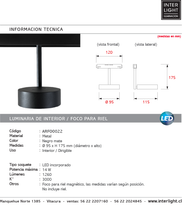 Cargar imagen en el visor de la galería, Foco dirigible magnético para riel metal negro LED 14W - ARFO0022
