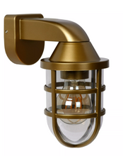 Cargar imagen en el visor de la galería, Apliqué metal vidrio dorado exterior IP 44 Ø 11,2x21,5 cm E27 - LUAP0076