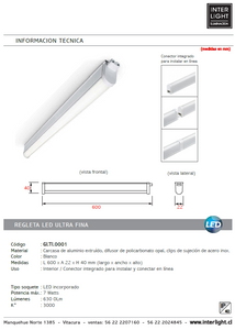 Regleta ultrafina largo 60cm LED IP40 7W - GLTL0001