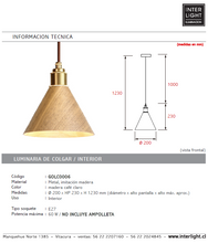 Cargar imagen en el visor de la galería, Lámpara colgante metal color madera clara Ø20 cm E27 - GOLC0006