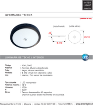 Cargar imagen en el visor de la galería, Plafón aluminio negro con sensor de movimiento Ø21x2,8 cm LED 18W - KOPL0002