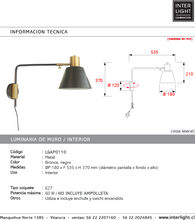 Cargar imagen en el visor de la galería, Apliqué metal bronce negro Ø18x53,5x37 cm E27 - LGAP0110