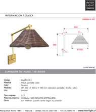 Cargar imagen en el visor de la galería, Apliqué metal bronce pantalla ratán Ø30x45x39 cm E27 - LGAP0113
