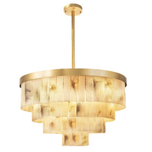 Cargar imagen en el visor de la galería, Lámpara colgante metal bronce alabastro blanco jaspeado Ø81x1,51 cm 16 luces E14 - LGLC0127