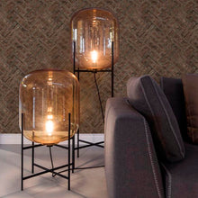 Cargar imagen en el visor de la galería, Lámpara de pie vidrio metal ámbar negro Ø44x1,40 cm E27 - LGLP0018