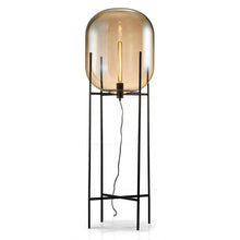 Cargar imagen en el visor de la galería, Lámpara de pie vidrio metal ámbar negro Ø44x1,40 cm E27 - LGLP0018