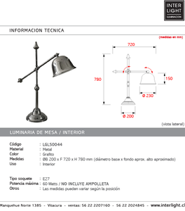 Lámpara sobremesa escritorio metal grafito E27 - LGLS0044