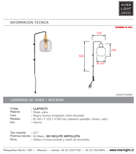 Cargar imagen en el visor de la galería, Apliqué metal negro vidrio Ø16x56 cm E27 - LLAP0070