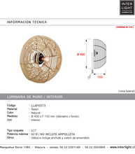 Cargar imagen en el visor de la galería, Apliqué ratán natural Ø40 cm E27 - LLAP0073