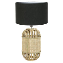Cargar imagen en el visor de la galería, Lámpara sobremesa ratán pantalla tela Ø 23x62 cm E27 - LLLS0213