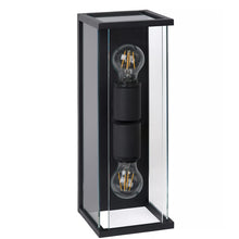 Cargar imagen en el visor de la galería, Apliqué metal vidrio grafito exterior IP 54 14x40 cm 2 luces E27 - LUAP0015