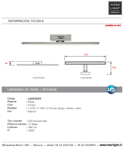 Alumbracuadro metal cromo 57x45 cm LED 12W - LUAP0055