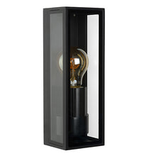 Cargar imagen en el visor de la galería, Apliqué metal vidrio negro exterior / interior largo 25,8 x 8,6 x 9 cms ato IP65 E27 - LUAP0068