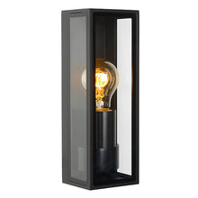 Cargar imagen en el visor de la galería, Apliqué metal vidrio negro exterior / interior largo 25,8 x 8,6 x 9 cms ato IP65 E27 - LUAP0068