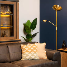 Cargar imagen en el visor de la galería, Lámpara de pie metal lector oro mate Ø 25,4x1,80 cm LED 20W 4W - LULP0065